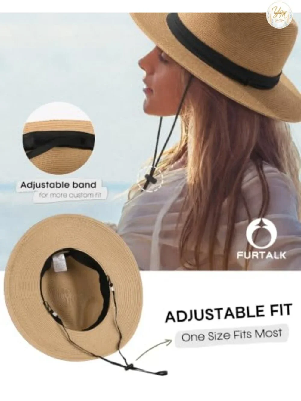 Wide Brim Straw Panama Hat Fedora Summer Beach Sun Hat with Chin Strap